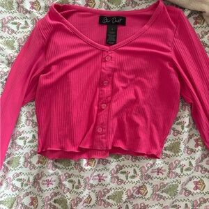 Pink Button-Up Ribbed Top